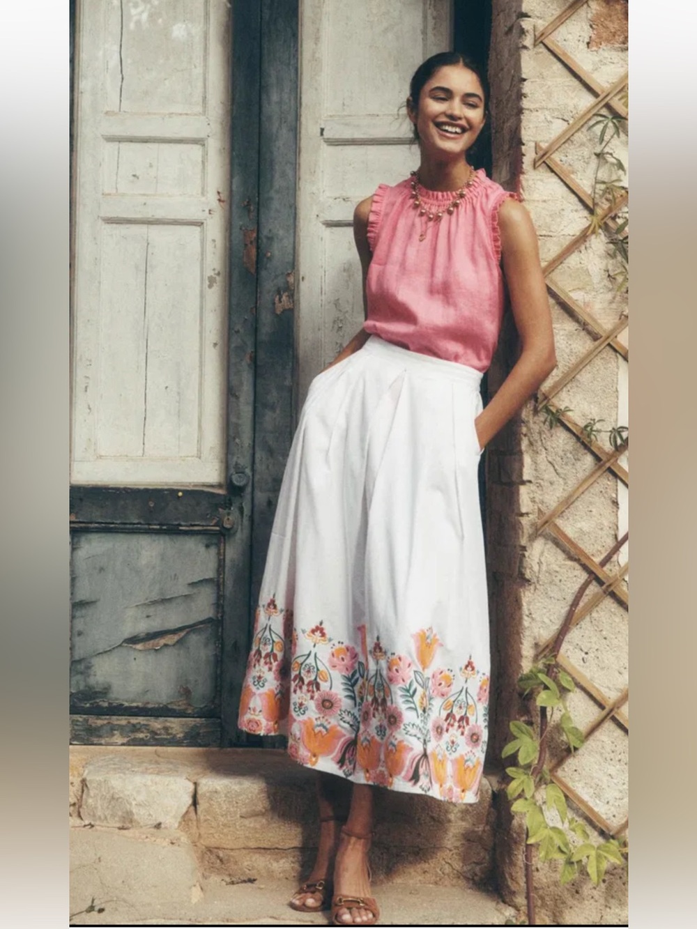 Boden Verity Linen Embroidered Skirt NWT